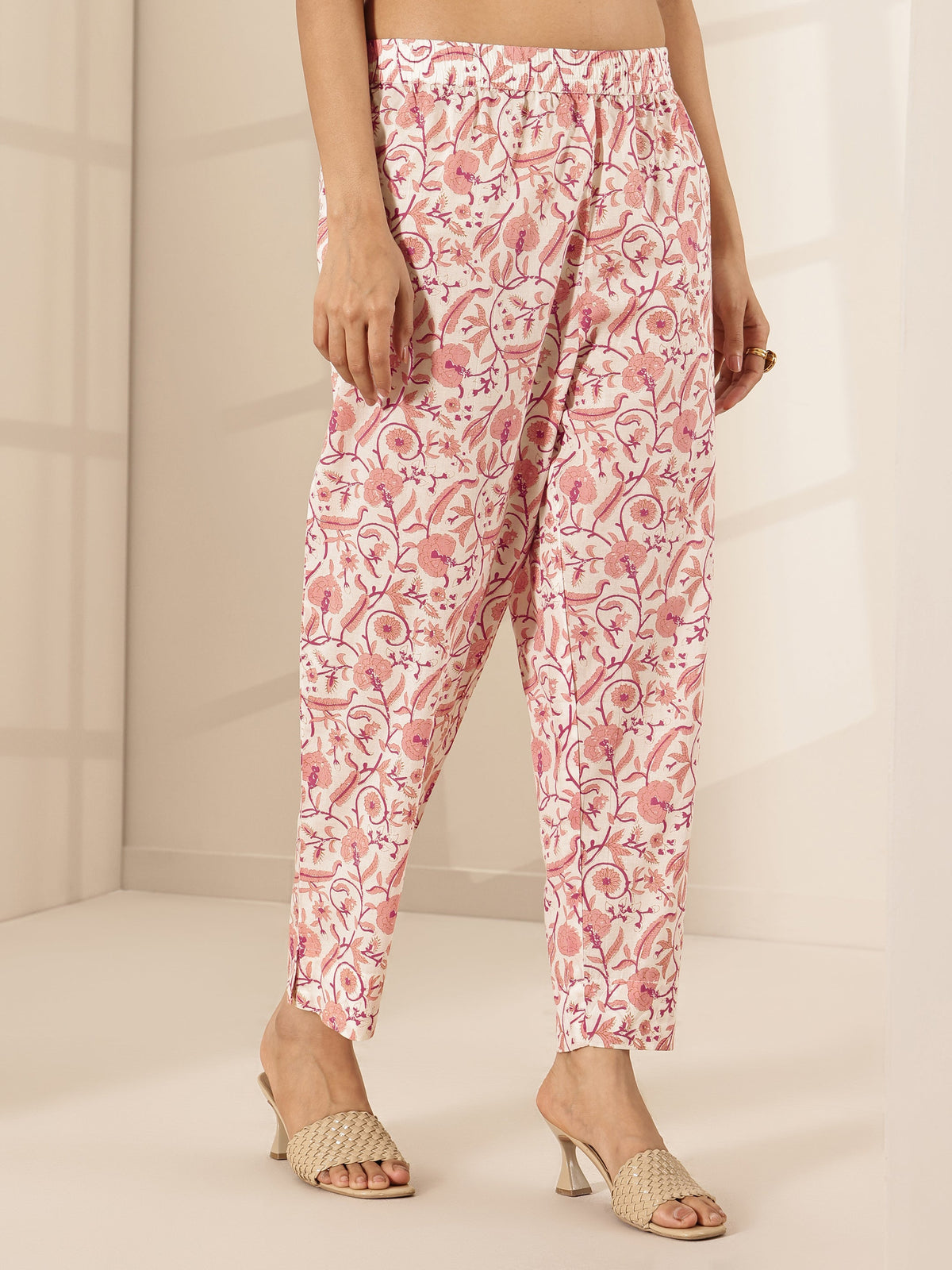 Anouk White Printed Cotton A-line Kurta Set