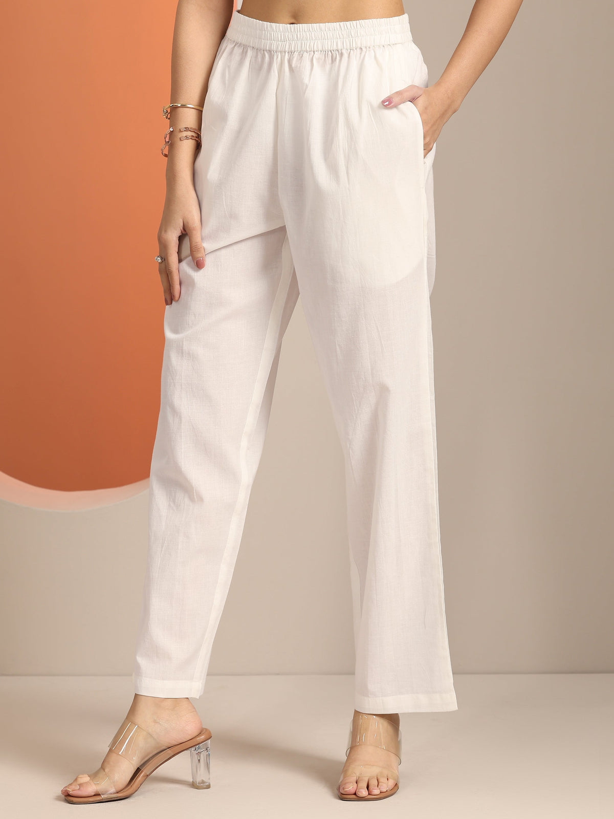 Anouk White Yoke Design Cotton Straight Suit Set With Dupatta
