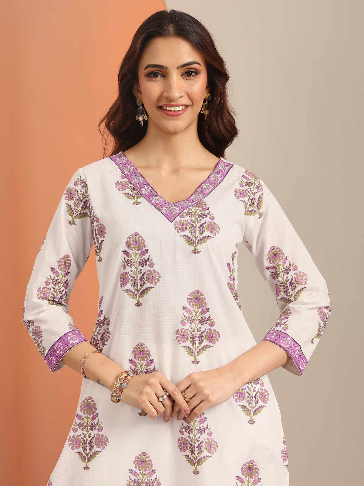Anouk White Yoke Design Cotton Straight Suit Set With Dupatta