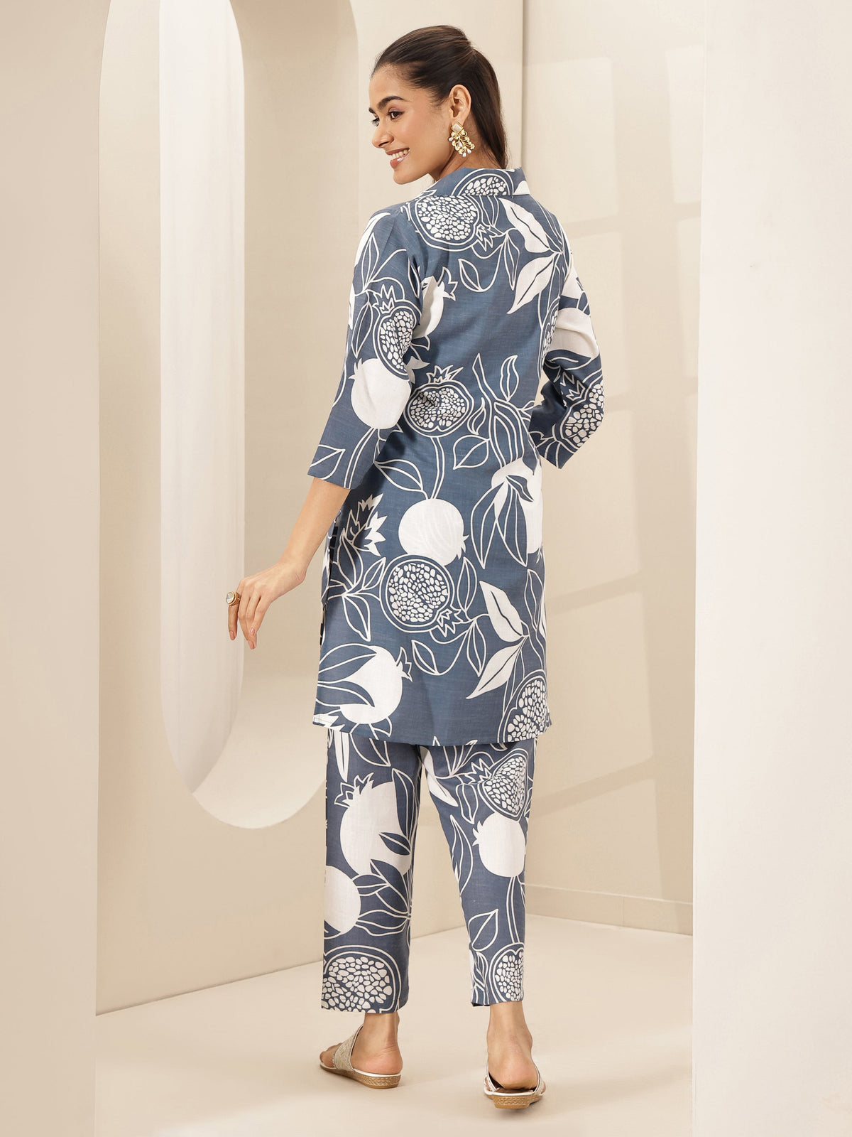 Anouk Grey Printed Cotton Blend Co-Ord Sets