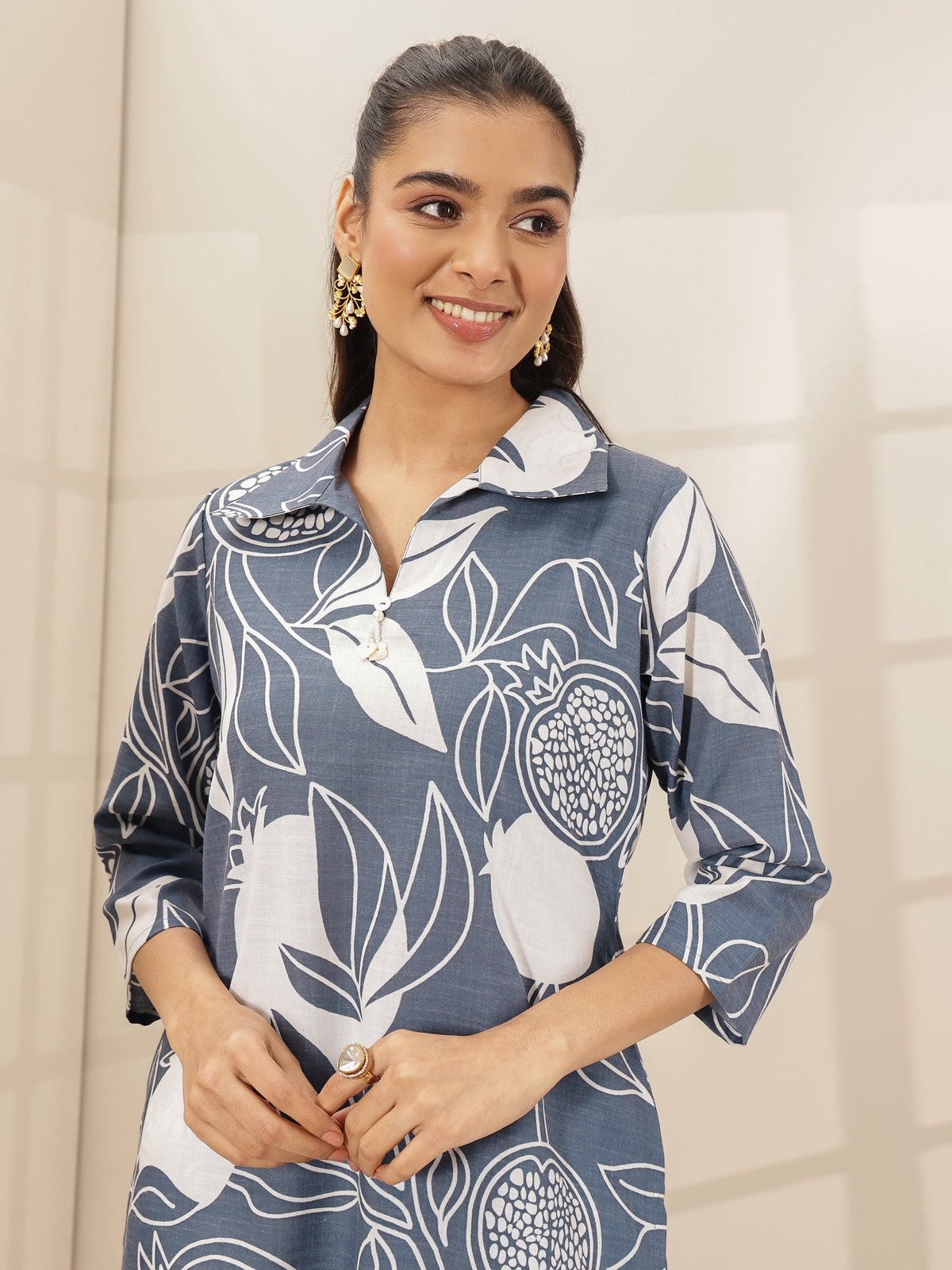 Anouk Grey Printed Cotton Blend Co-Ord Sets