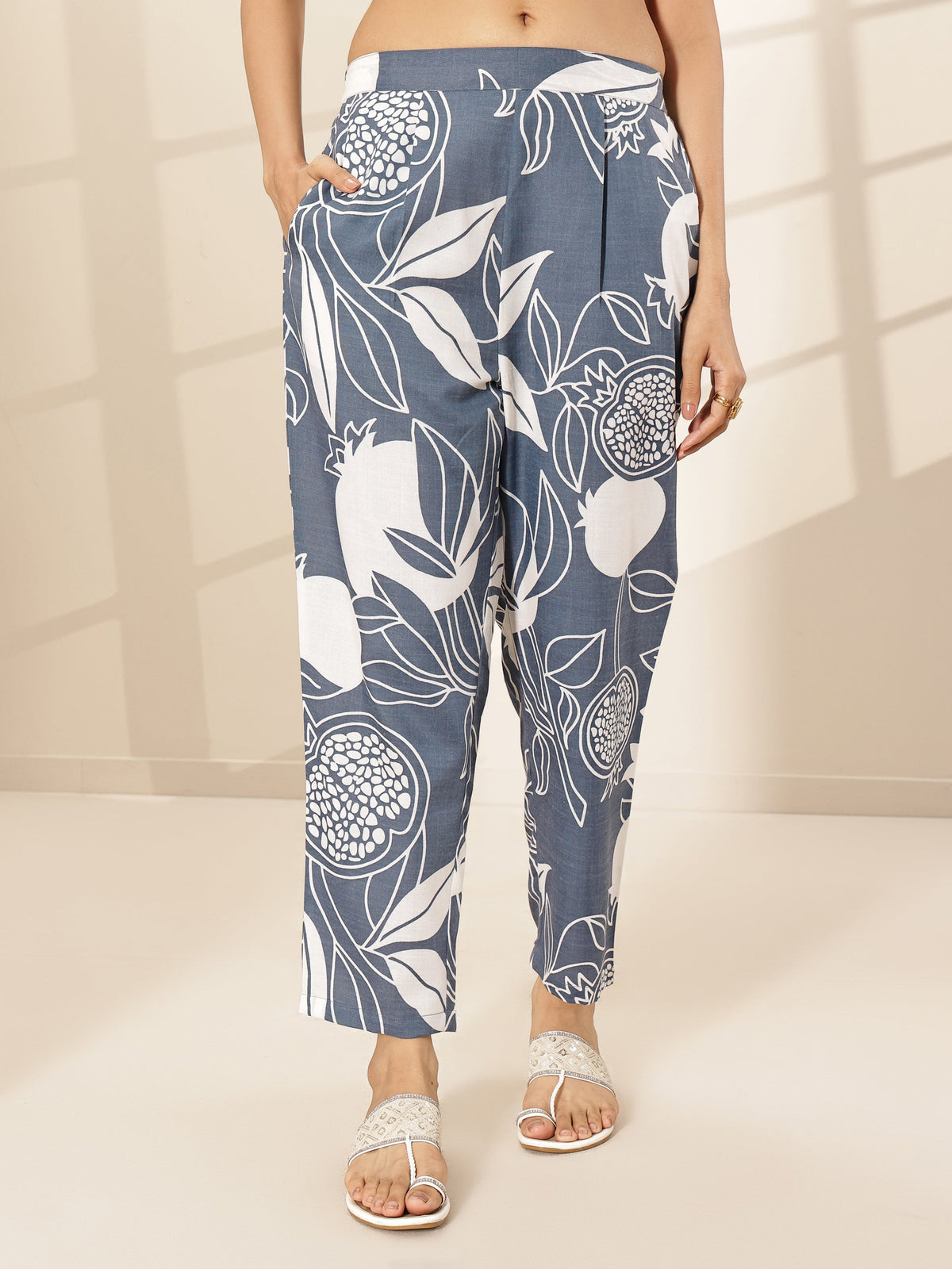 Anouk Grey Printed Cotton Blend Co-Ord Sets