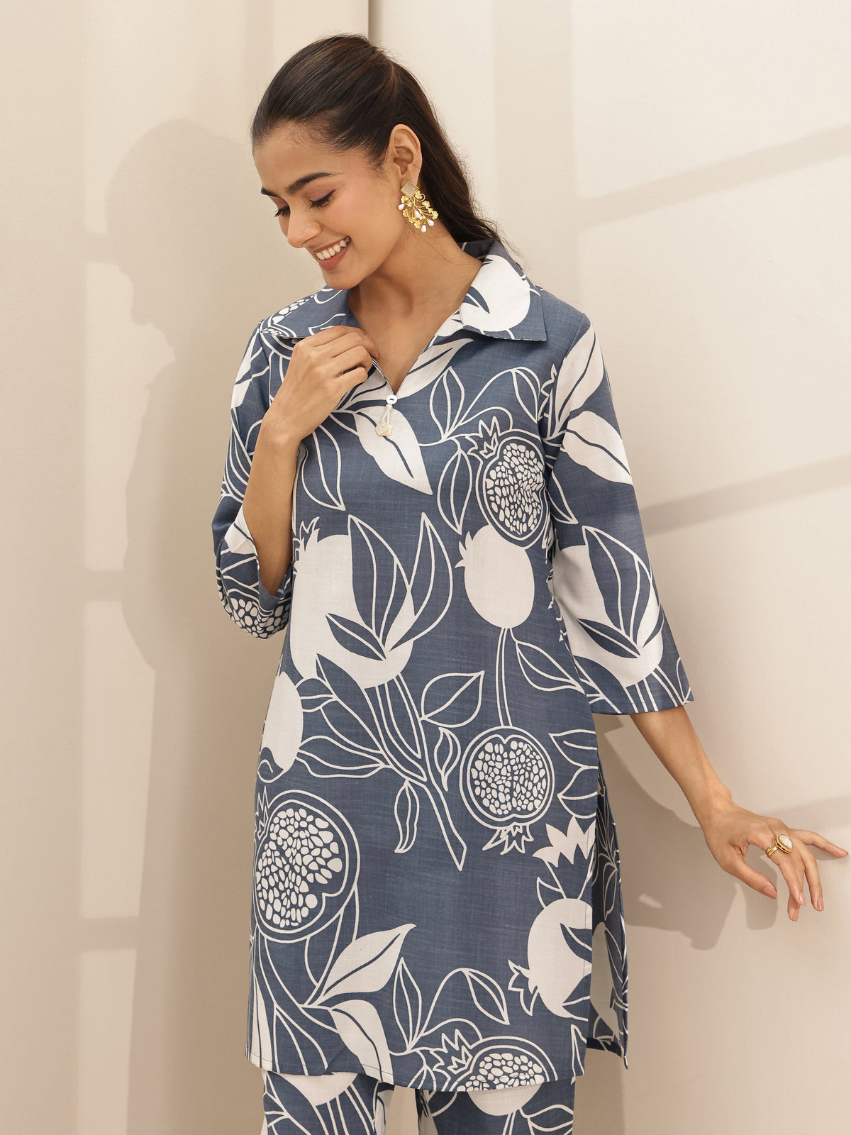 Anouk Grey Printed Cotton Blend Co-Ord Sets