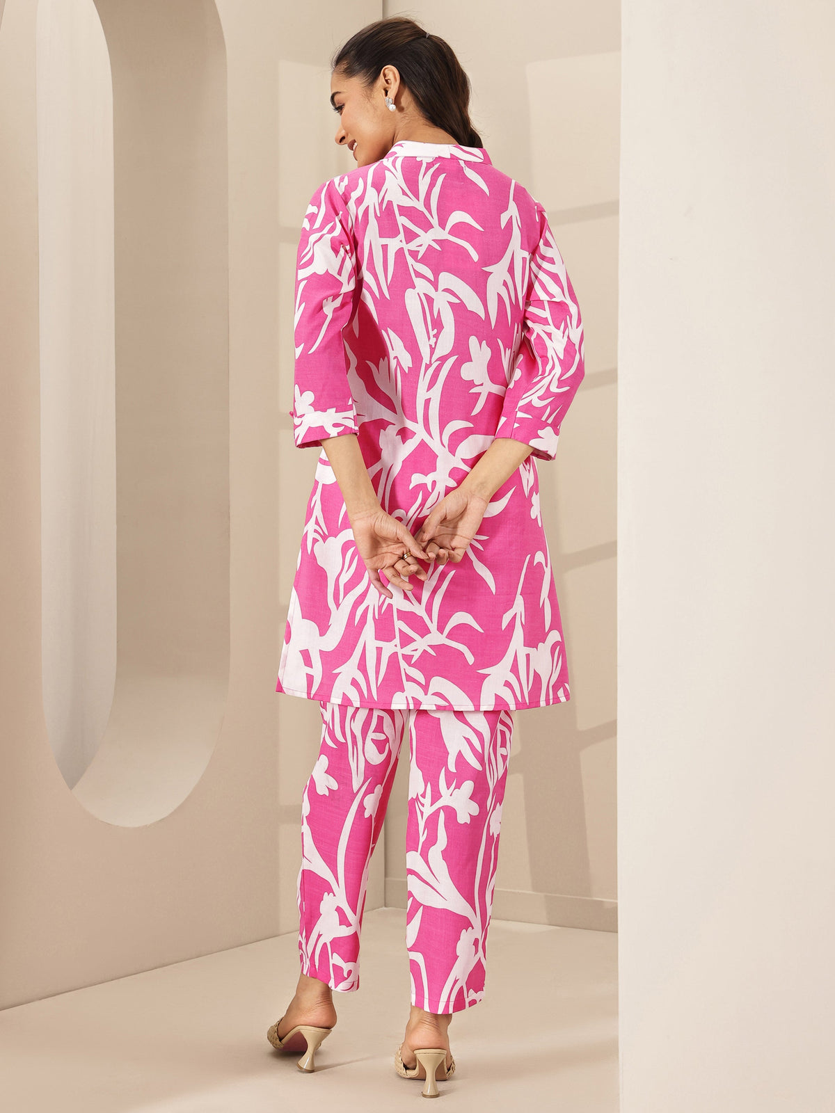 Anouk Pink Printed Cotton Blend Co-Ord Sets