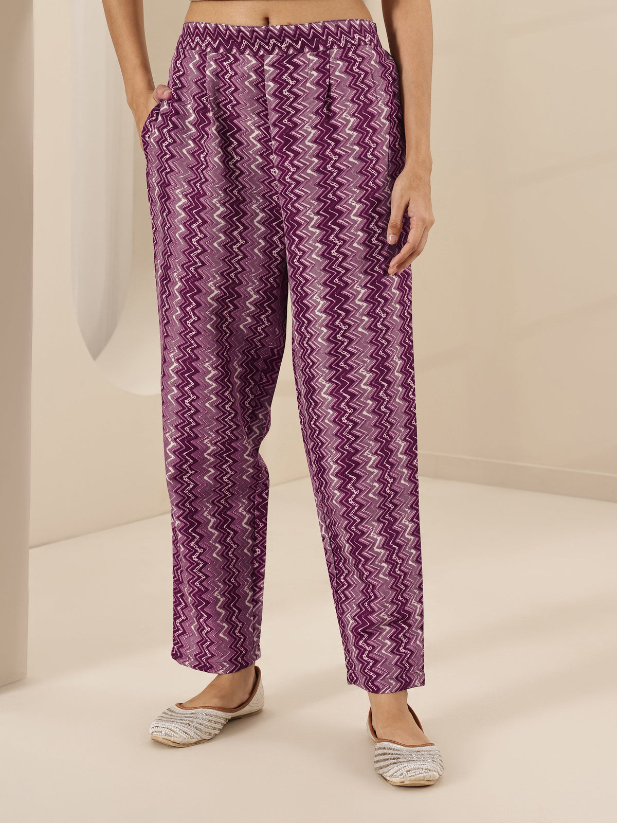 Anouk Burgundy Printed Cotton Blend Straight Suit Sets With Dupatta
