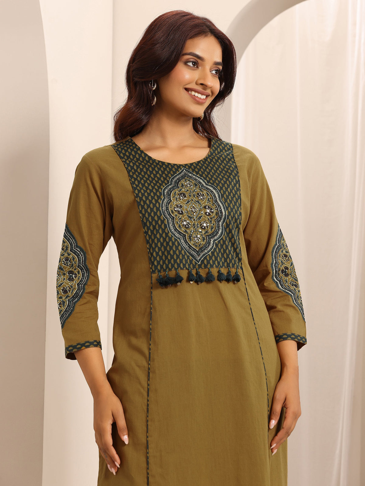 Anouk Yellow Printed Cotton Blend Straight Suit Set With Dupatta