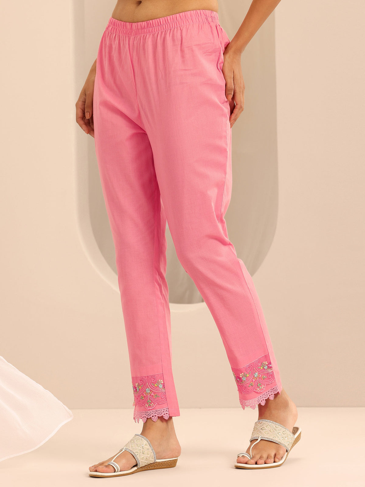 Anouk Peach Embroidered Cotton Blend A-line Suit Set With Dupatta