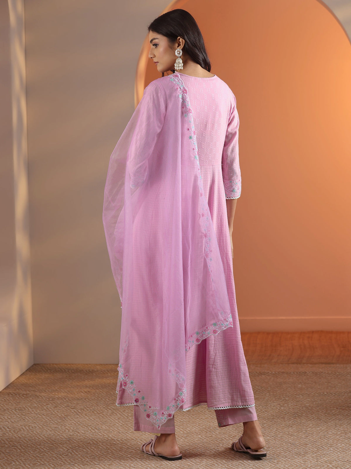 Anouk Lavender Embroidered Cotton Anarkali Suit Set With Dupatta