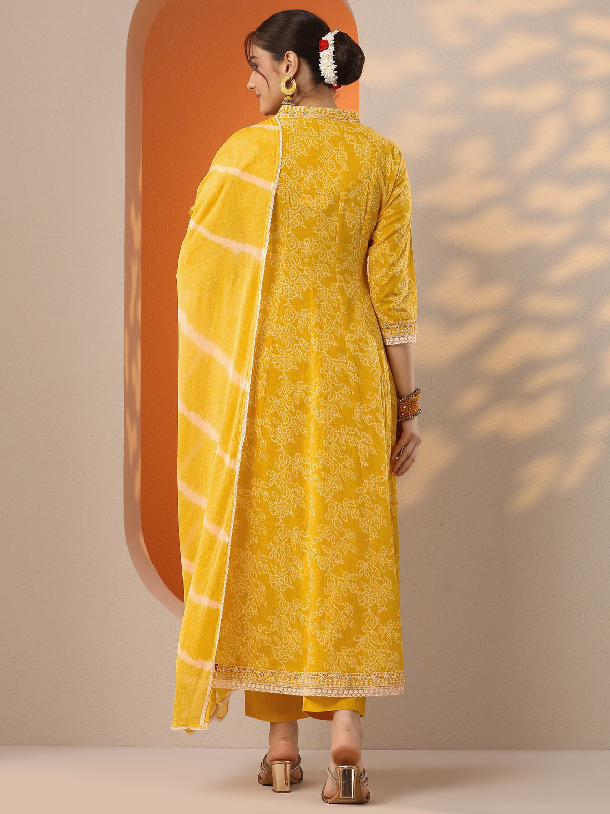 Anouk Yellow Embroidered Cotton Anarkali Suit Set With Dupatta