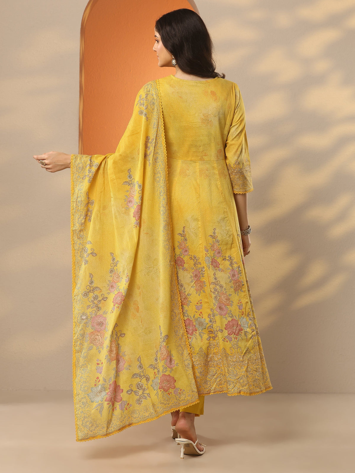 Anouk Mustard Printed Cotton Anarkali Suit Set With Dupatta