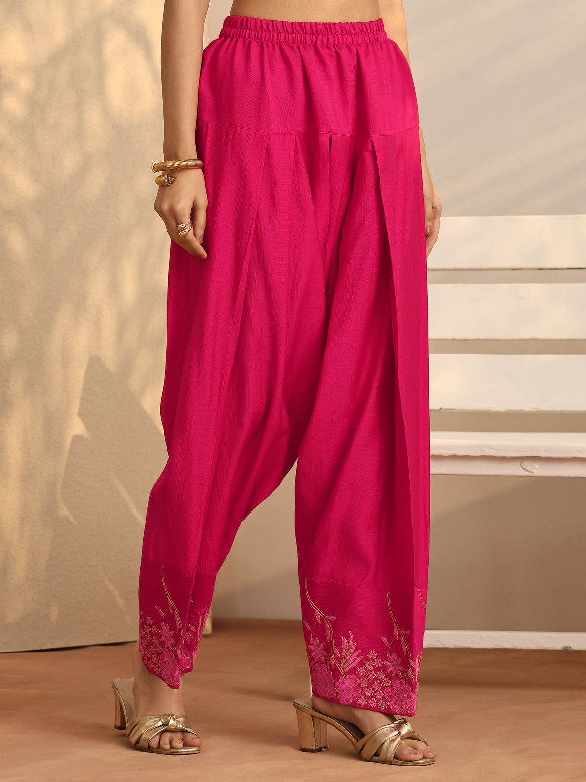 Anouk Pink Embroidered Silk Blend Co-Ord Sets