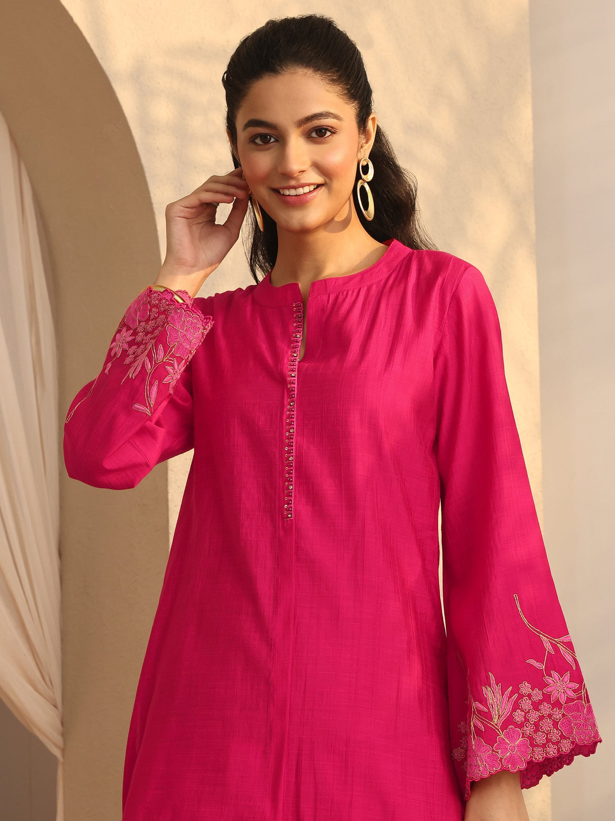Anouk Pink Embroidered Silk Blend Co-Ord Sets