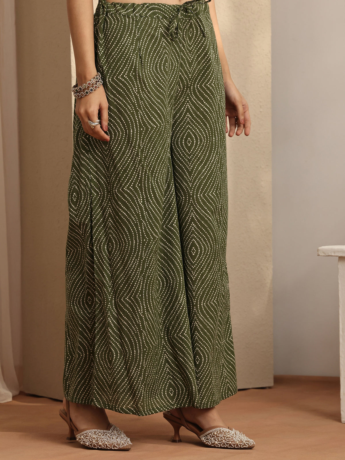 Anouk Olive Printed Cotton Straight Suit Set With Dupatta