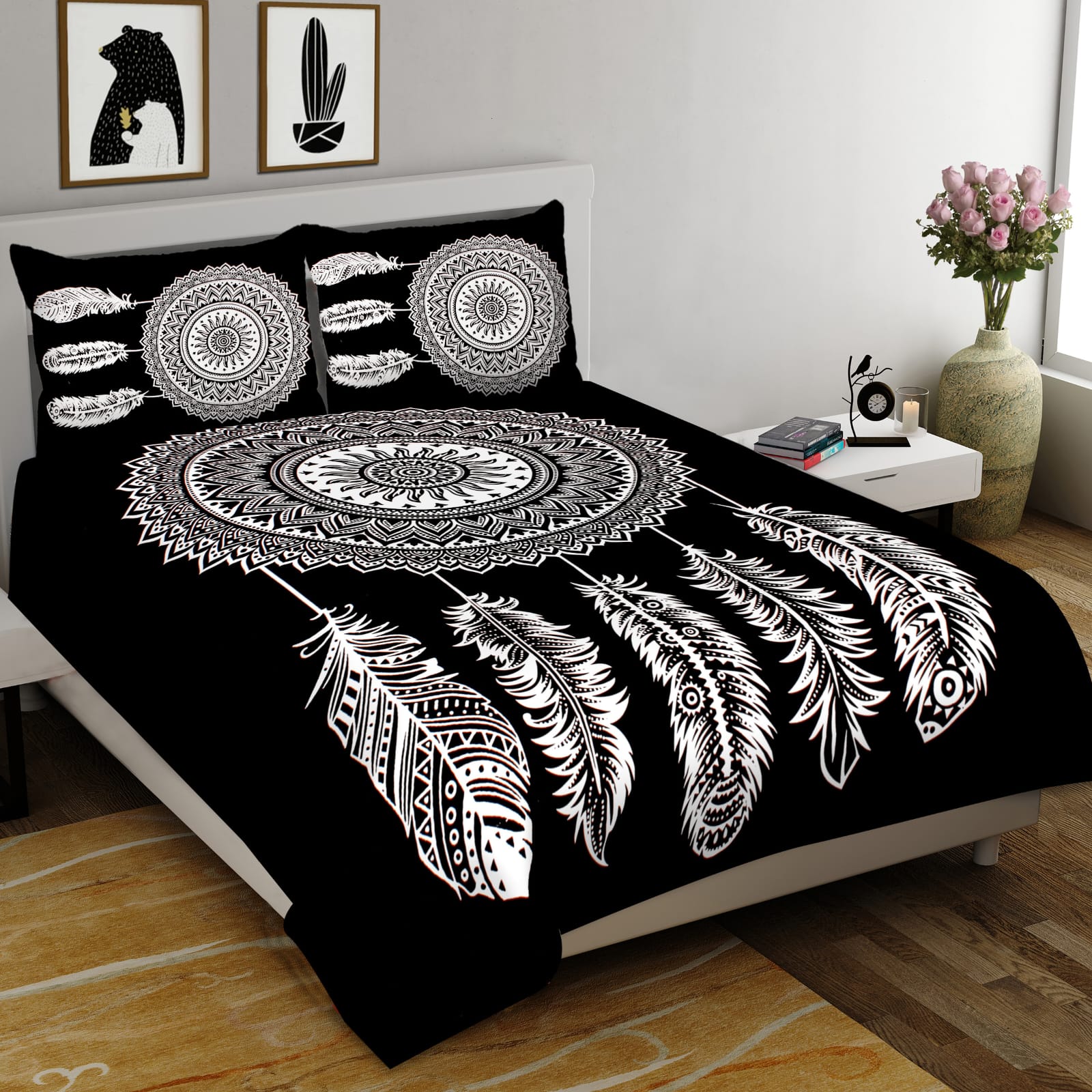 King Size Cotton Bedsheet Set - 90 × 108 inches with 2 Pillow Covers