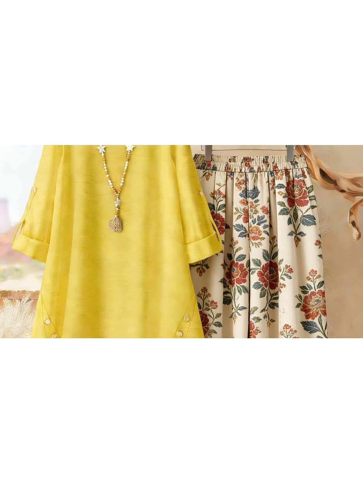 Plus Size Retro Print Two-Piece Set – Casual Long Sleeve Top & Comfortable Pants Outfit for Women