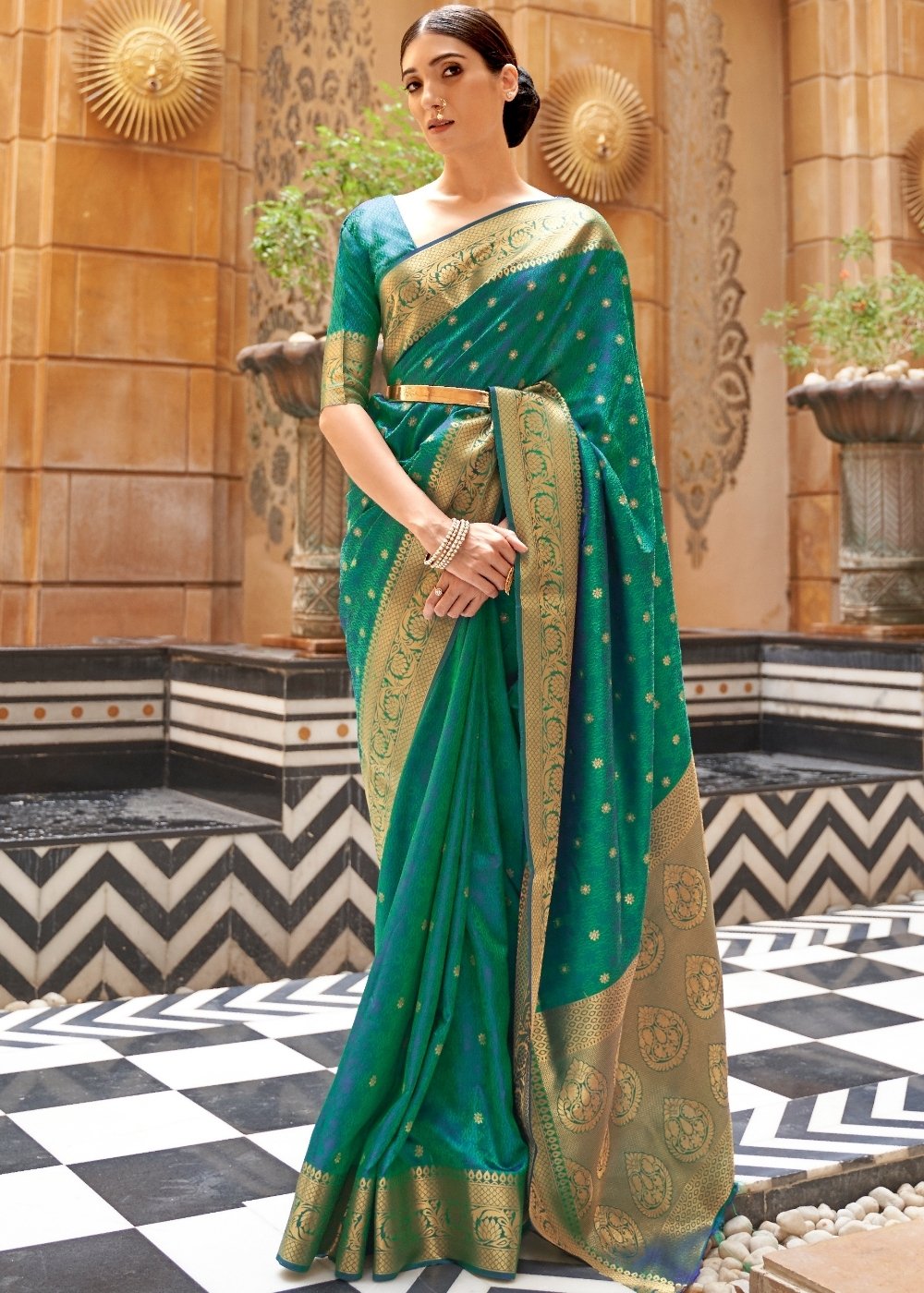 Sea Green Woven Kanjivaram Silk Saree : Top Pick