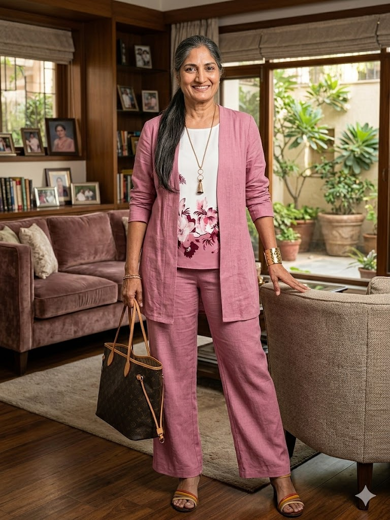 Floral Embroidered 3 Piece Linen Co-ord Set for Women — Jacket Vest and Wide Leg Pants
