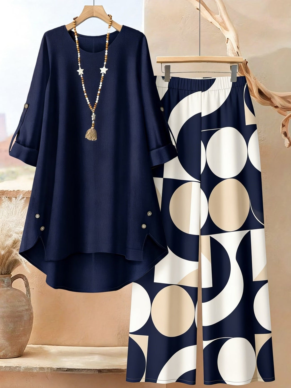 Featuring Persian Floral Print Design, Crew Neck, Dipped Hem, Suitable for Everyday Casual Wear, Comfortable and Stylish