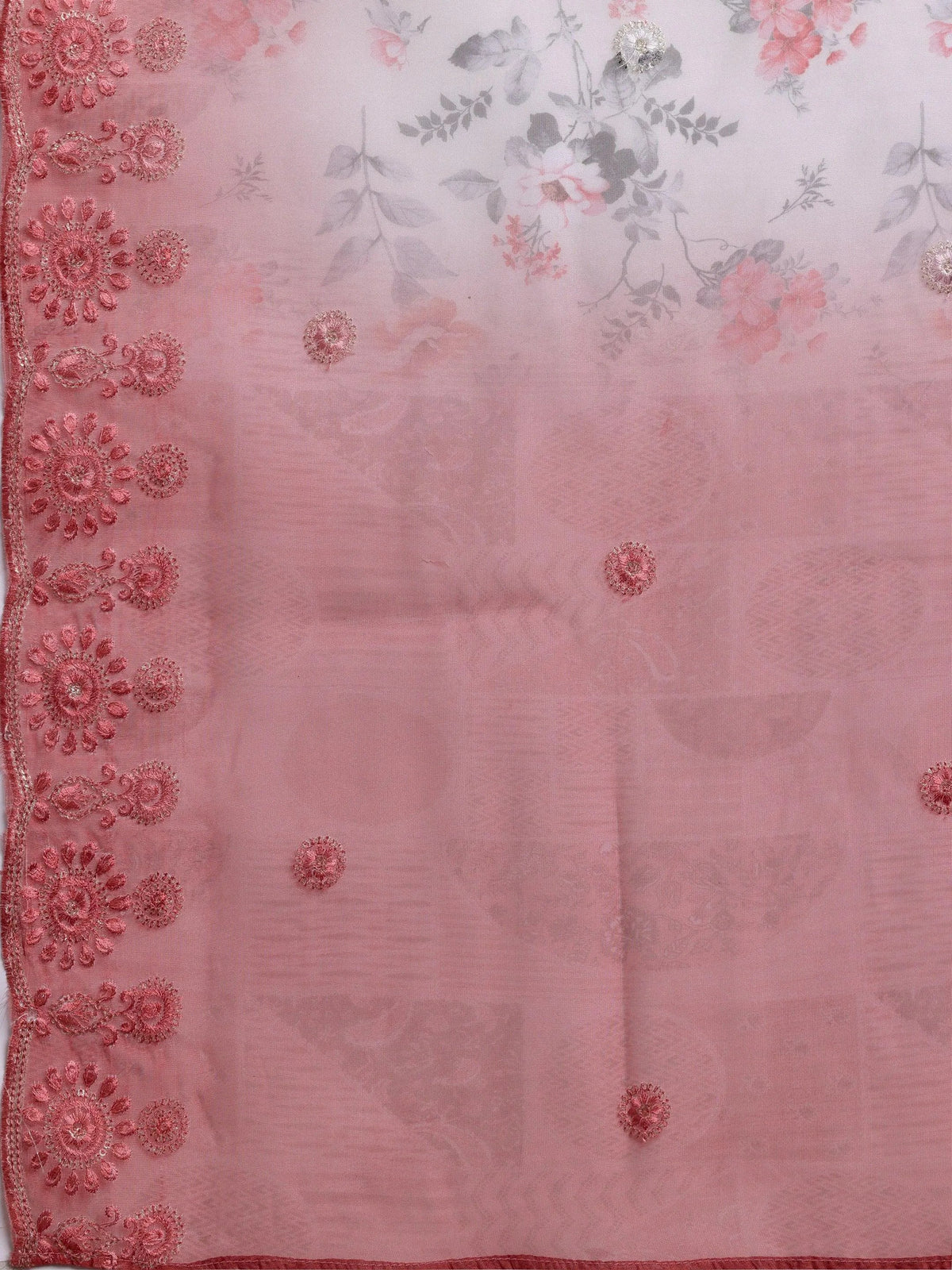 Anouk Peach Embroidered Silk Blend Straight Suit With Dupatta
