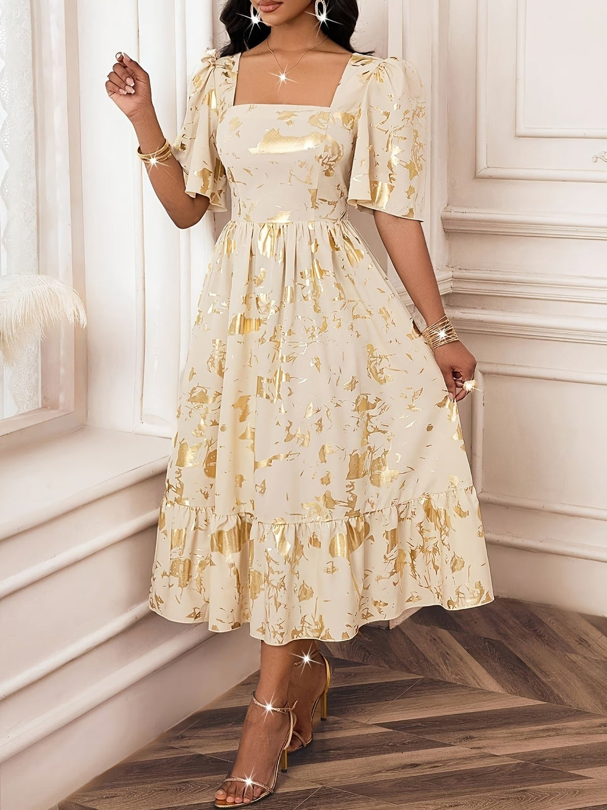 Elegant Waist Button Detail Dress – Chic Casual Everyday Outfit for Women