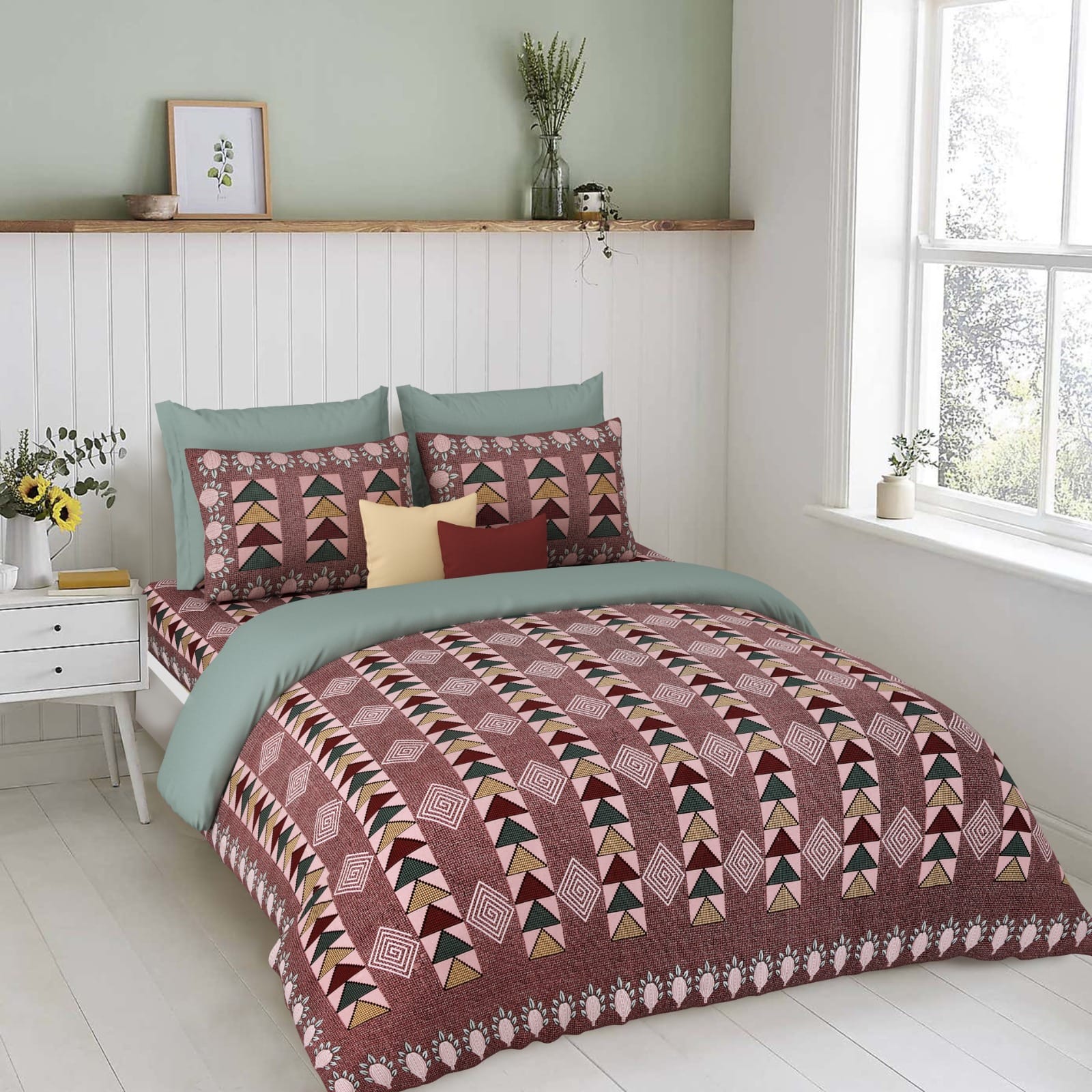 100"x100" Cotton Bed Sheet with Flap Pillowcases (18"x27")