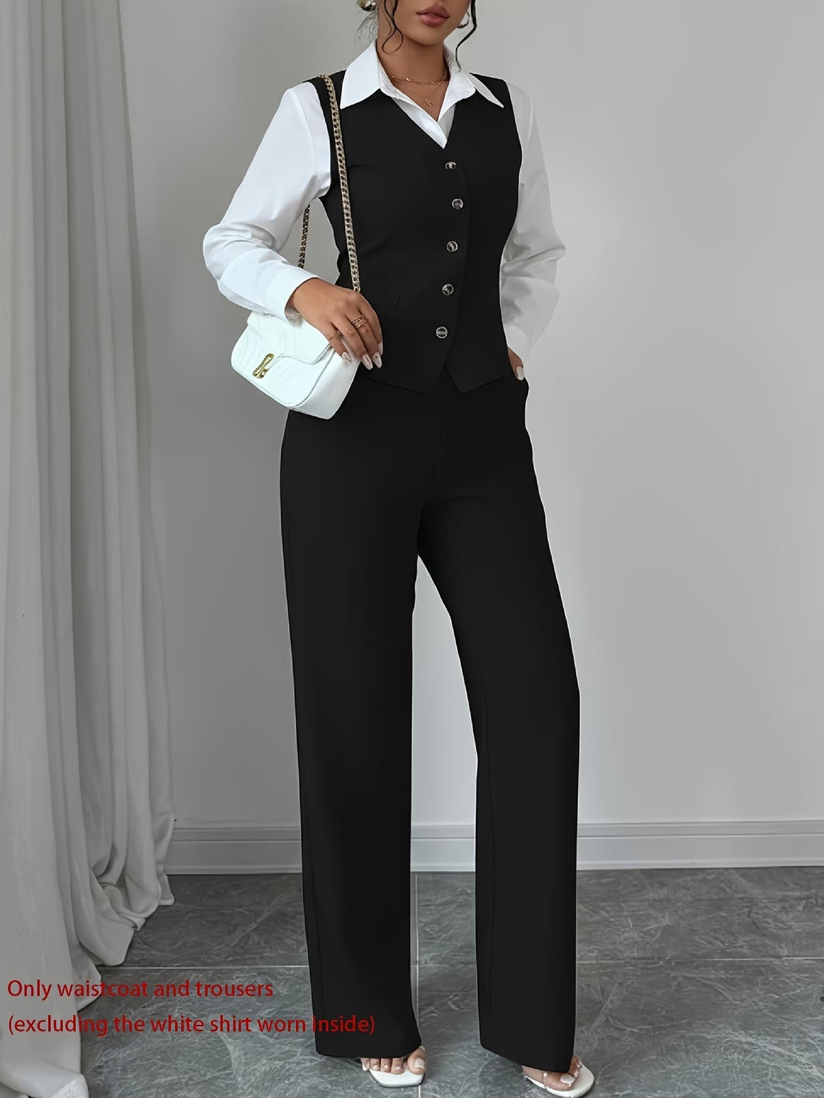 Women's Sleeveless Waist-Cinched Vest & Wide-Leg Pants Two-Piece Set