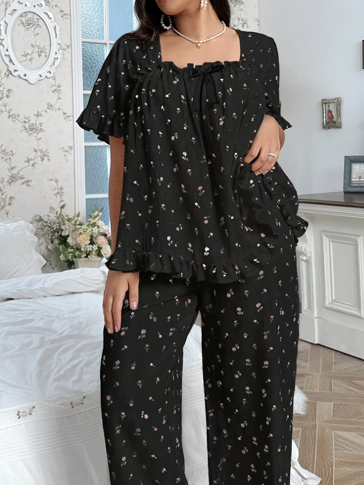 Chic Bow Print Lounge Co-Ord Set