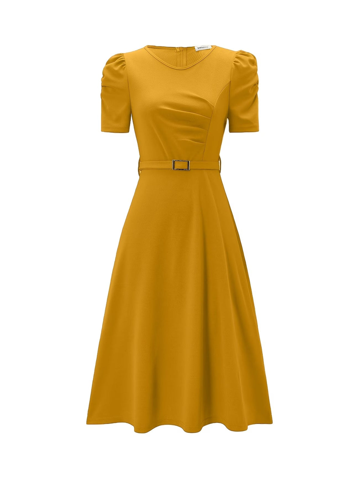 Women's Elegant V-Neck Ruffle Midi Dress with Waist Belt