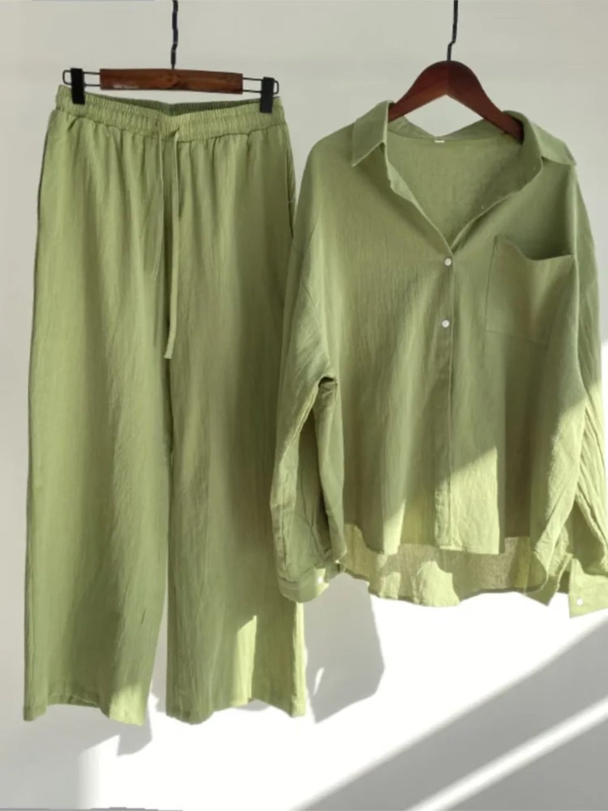 Fashionable Women’s  Cotton Slacks & Shirt Suit Set