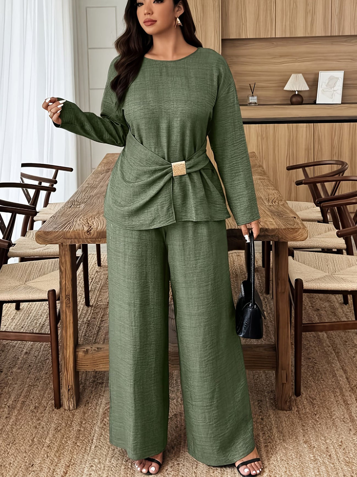 Elegant Pleated Waist Tie Co-Ord Set