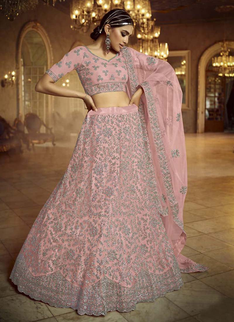 Classy Pink Dori Zarkan Soft Net Lehenga Choli Set