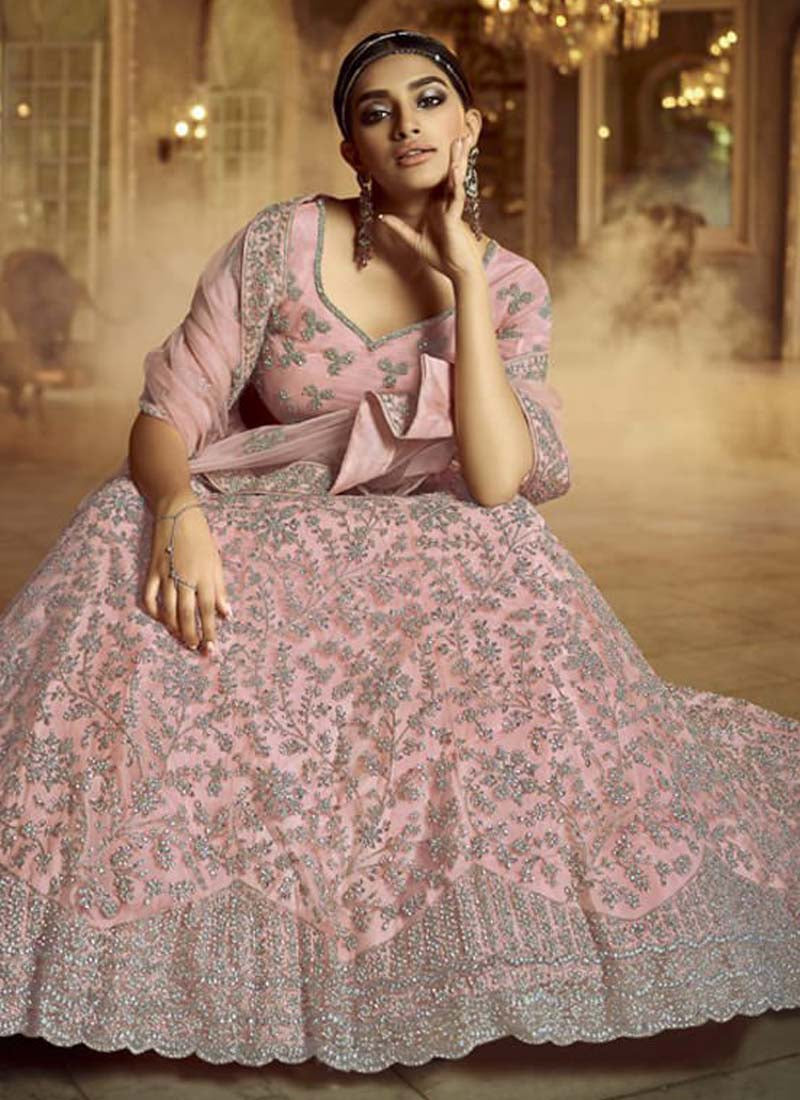 Classy Pink Dori Zarkan Soft Net Lehenga Choli Set