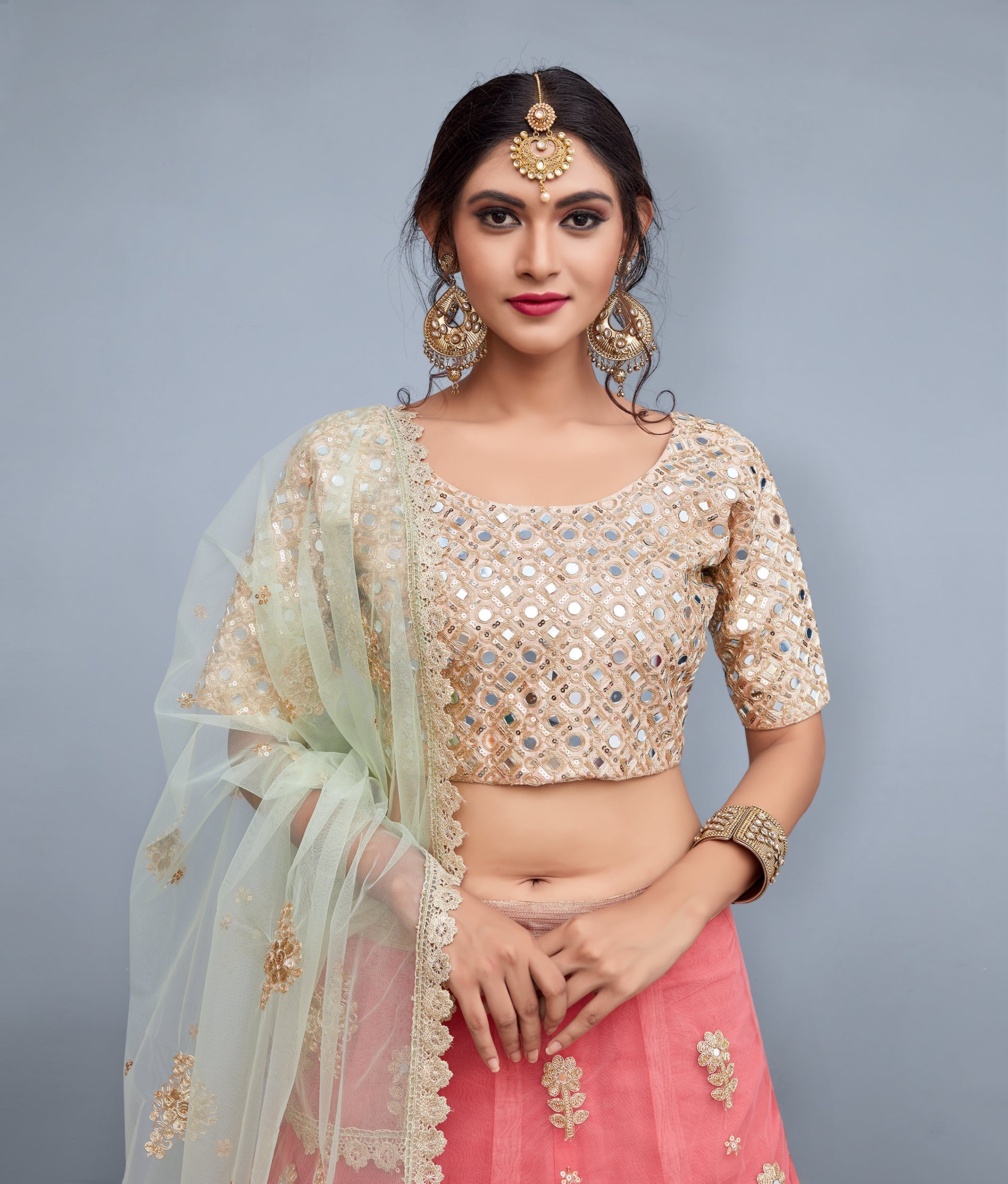 Pink Embroidered Art Silk Semi Stitched Lehenga With Unstitched Blouse