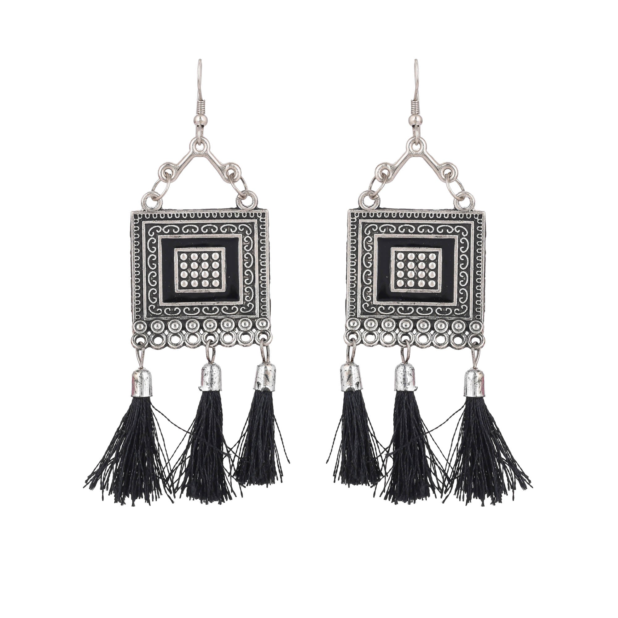 Sukriti Oxidized German Silver Black Silk Thread Choker Necklace Earring Set Gujrati style for Women & Girls