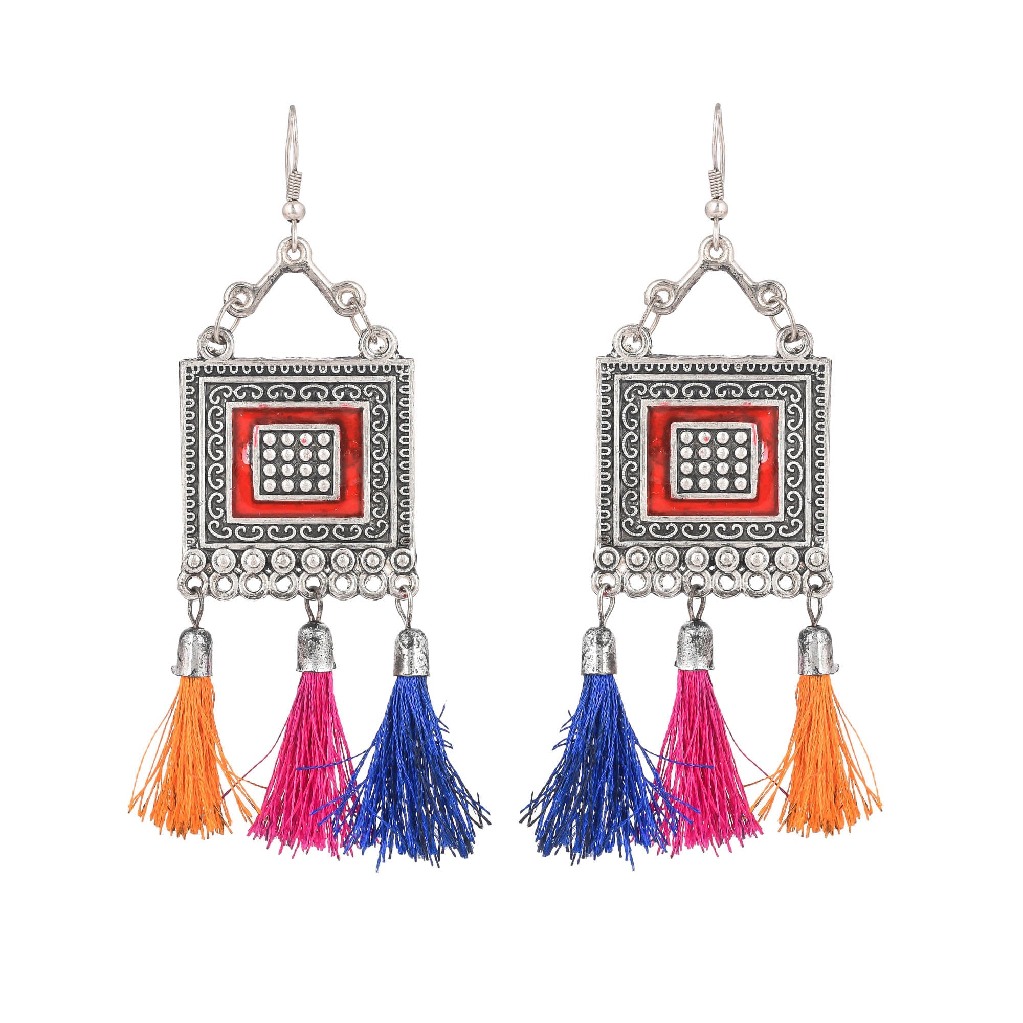 Sukriti Oxidized German Silver Silk Thread Multicolor Choker Necklace Earring Set Gujrati style for Women & Girls