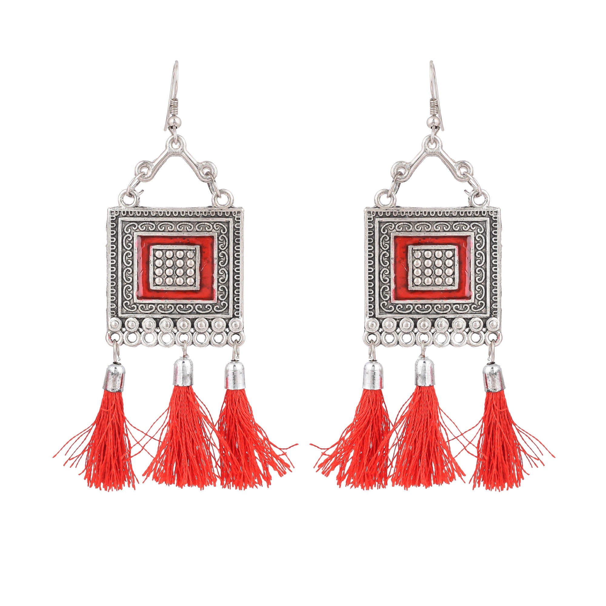 Sukriti Oxidised German Silver Silk Thread Red Choker Necklace Earring Set Gujrati style for Women & Girls