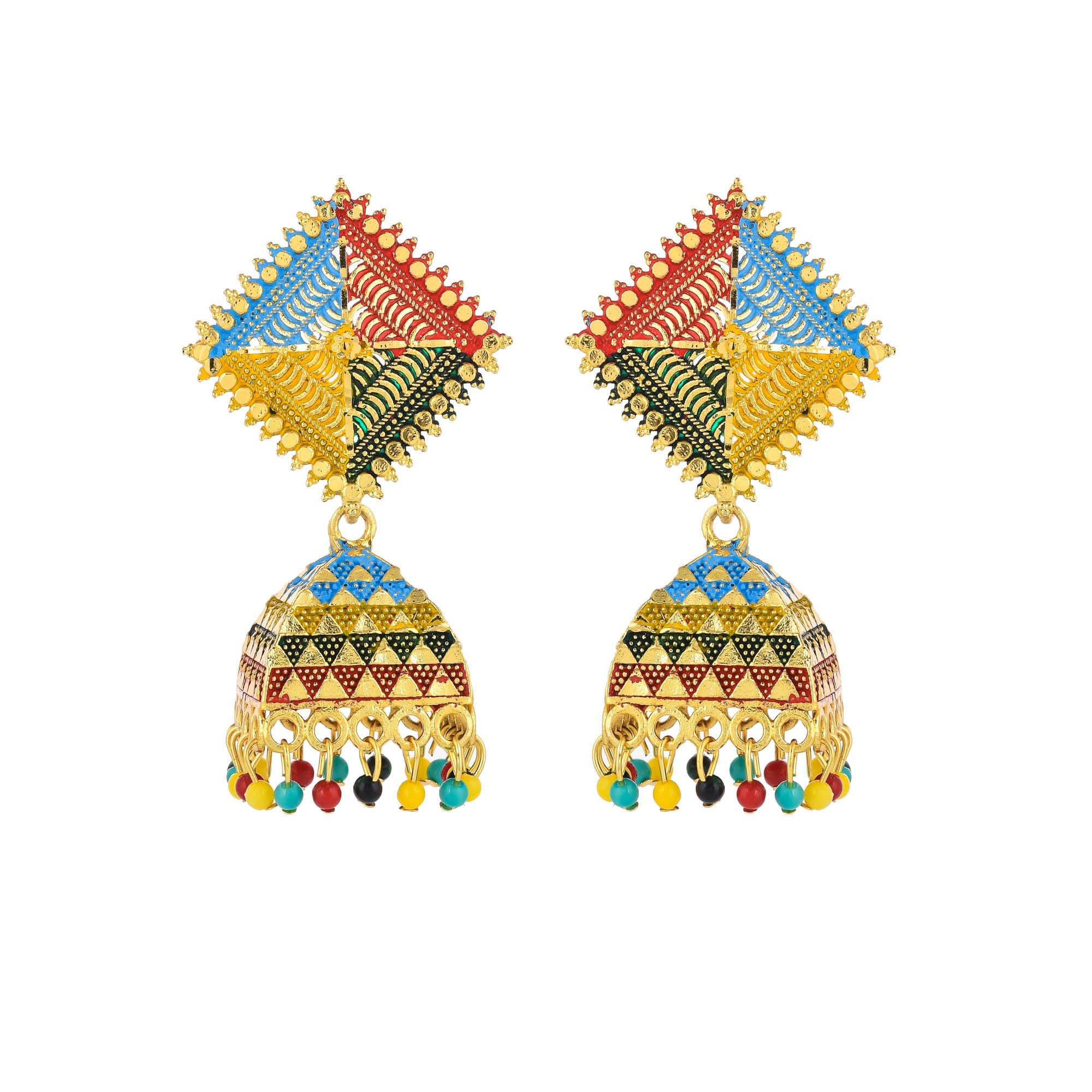 Sukriti Stylish Ethnic Vibrant Gold-plated Multicolor Kite styled Jhumka Earrings for Girls & Women