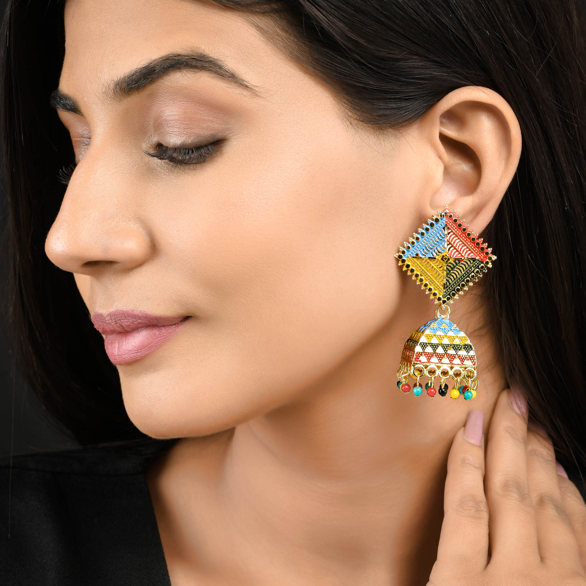Sukriti Stylish Ethnic Vibrant Gold-plated Multicolor Kite styled Jhumka Earrings for Girls & Women