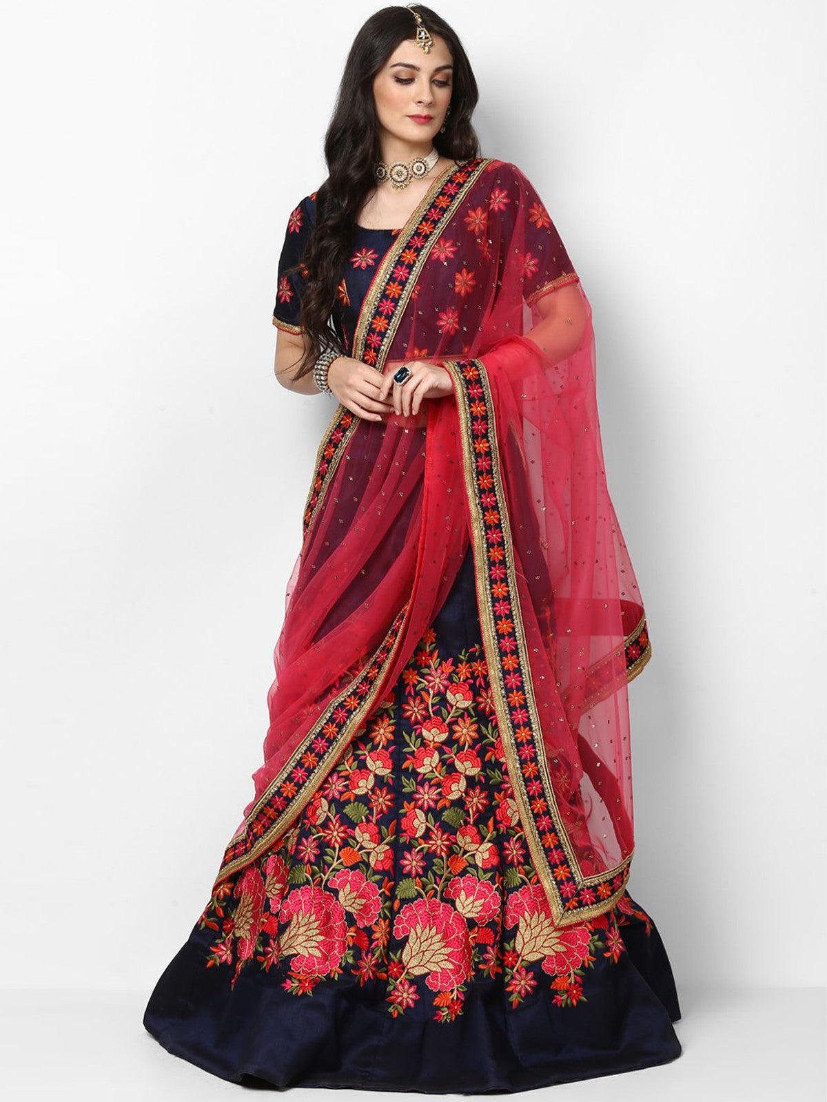 Peach Soft Net Semi Stitched Lehenga With Unstitched Blouse