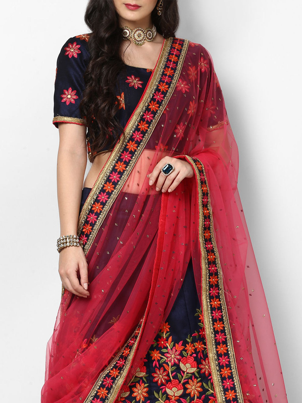 Peach Soft Net Semi Stitched Lehenga With Unstitched Blouse