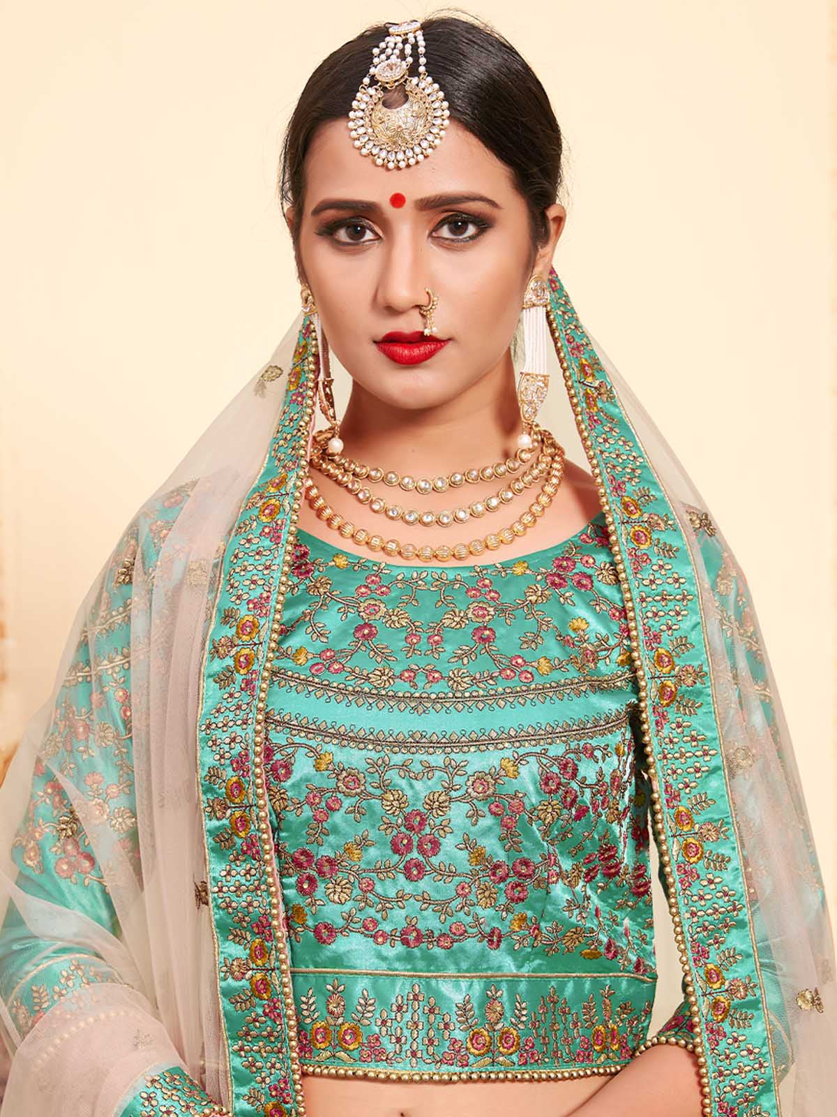 Peach Elegant Semi Stitched Lehenga With Unstitched Blouse