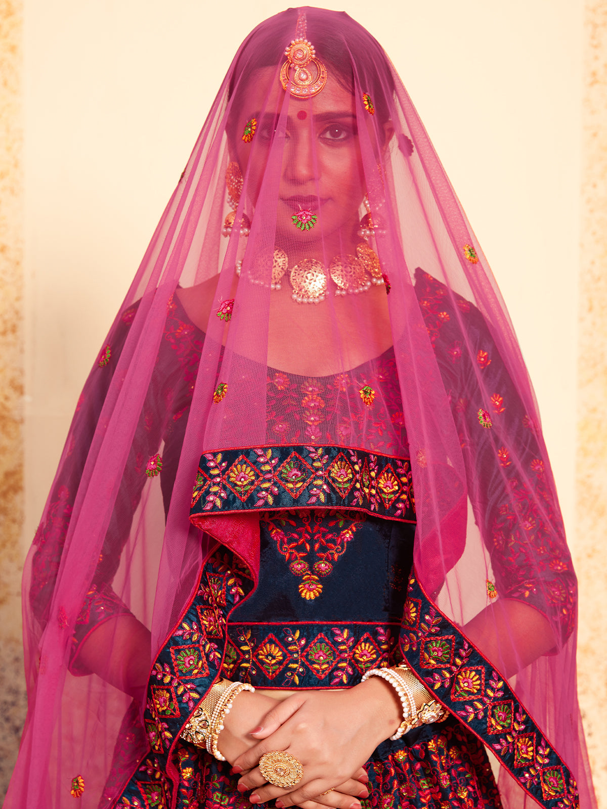 Dark Blue Designer Semi Stitched Lehenga With Unstitched Blouse