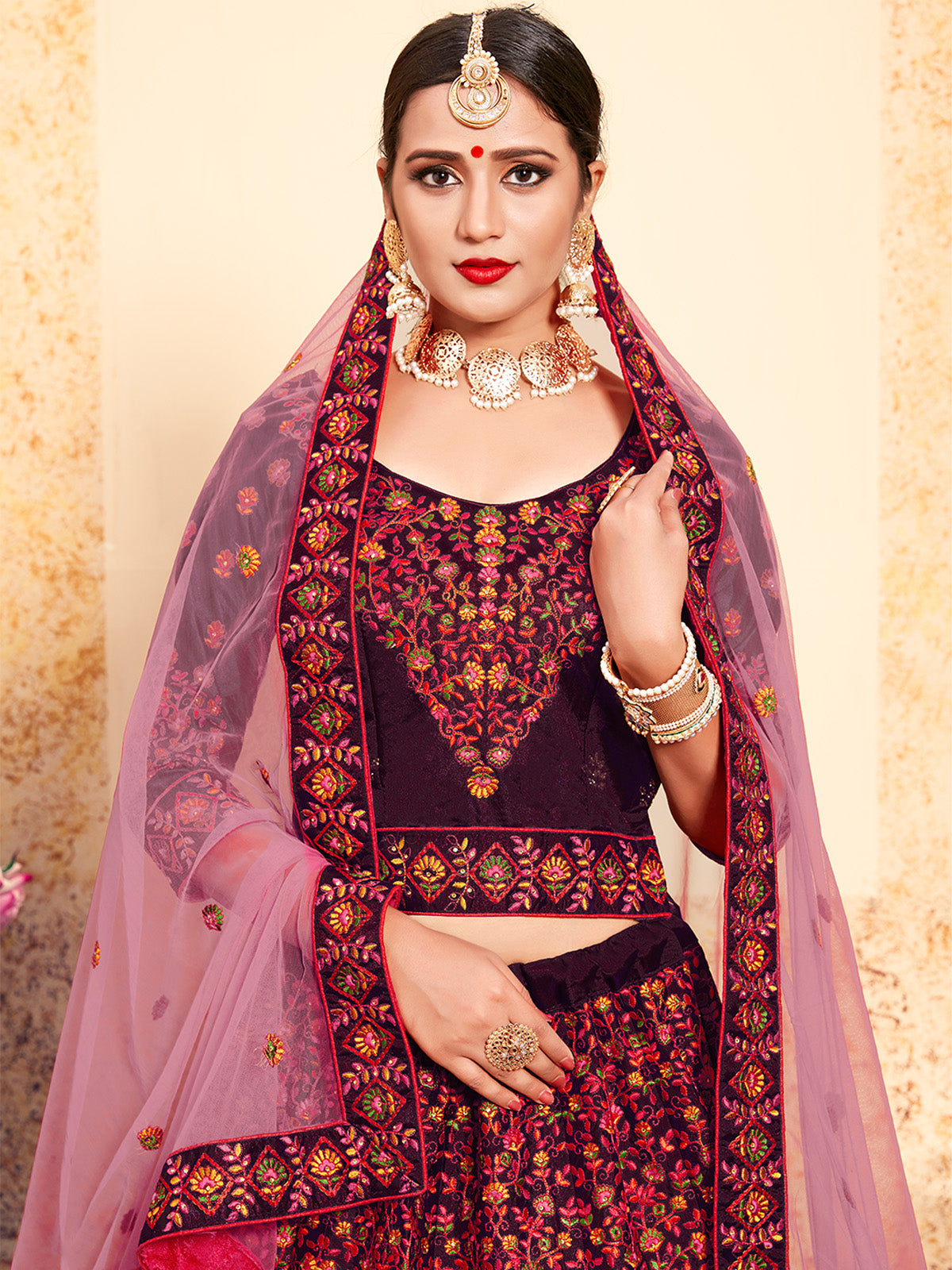 Brown Classy Semi Stitched Lehenga With Unstitched Blouse