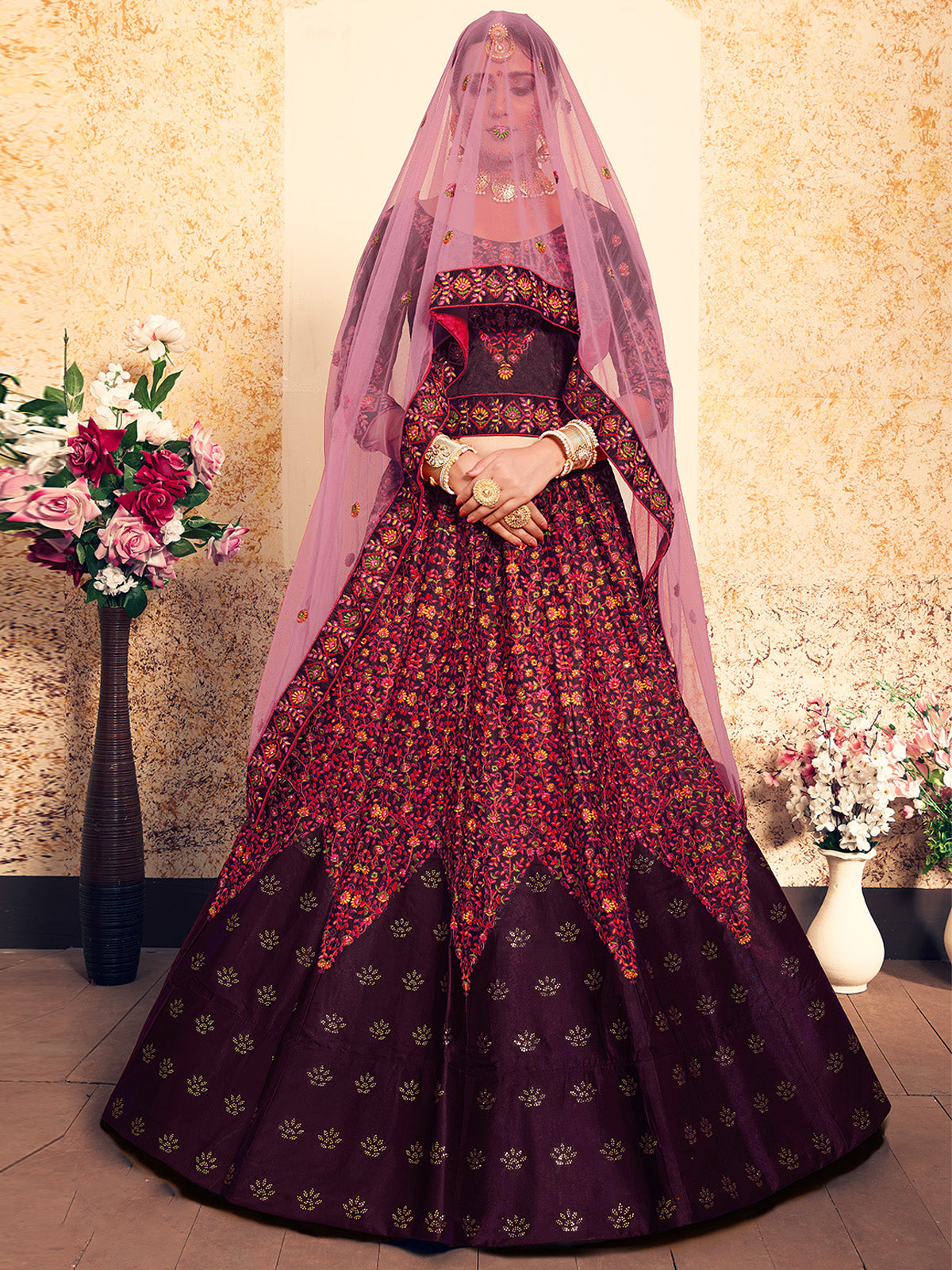Brown Classy Semi Stitched Lehenga With Unstitched Blouse