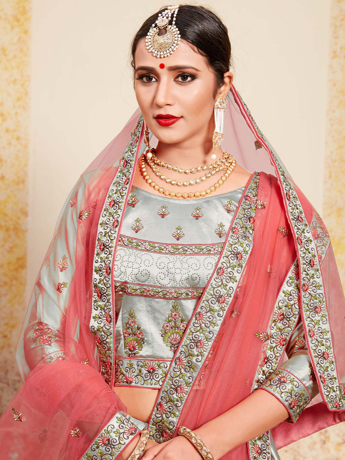 Grey Designer Semi Stitched Lehenga With Unstitched Blouse