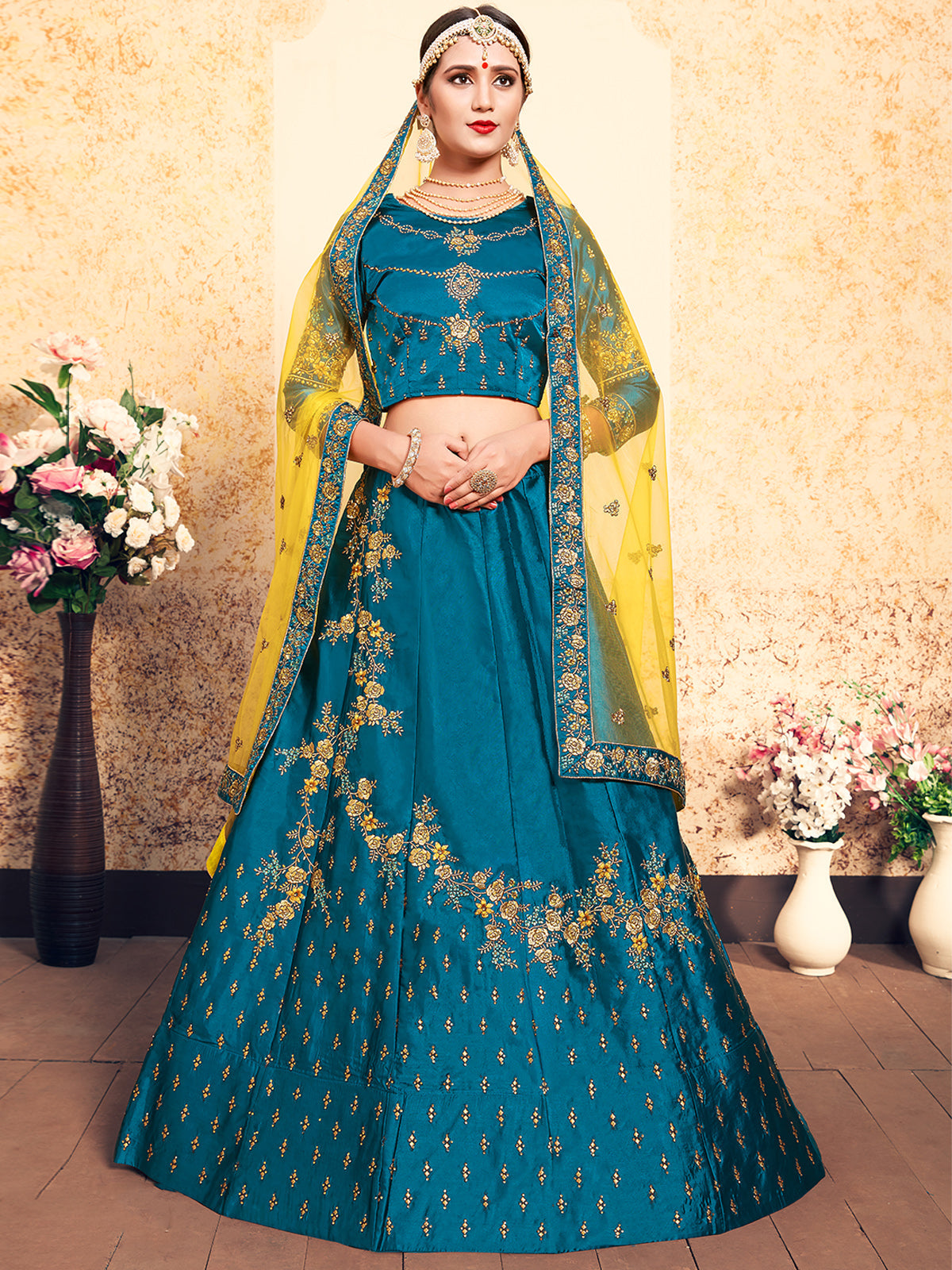 Blue Designer Soft Net Semi Stitched Lehenga Choli