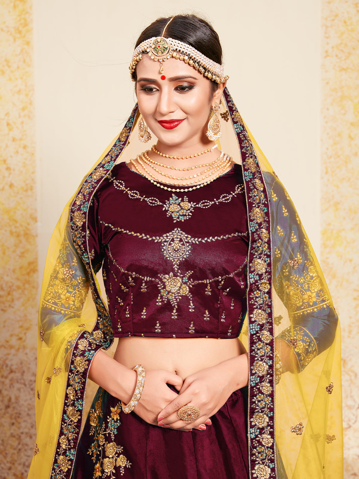 Soft Net Maroon Semi Stitched Lehenga With Unstitched Blouse