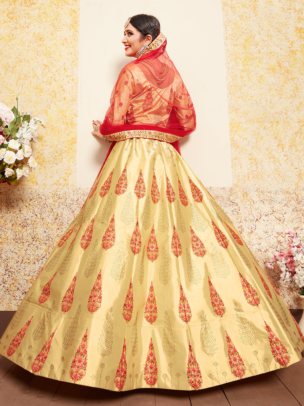 Beige Stunning Semi Stitched Lehenga With Unstitched Blouse