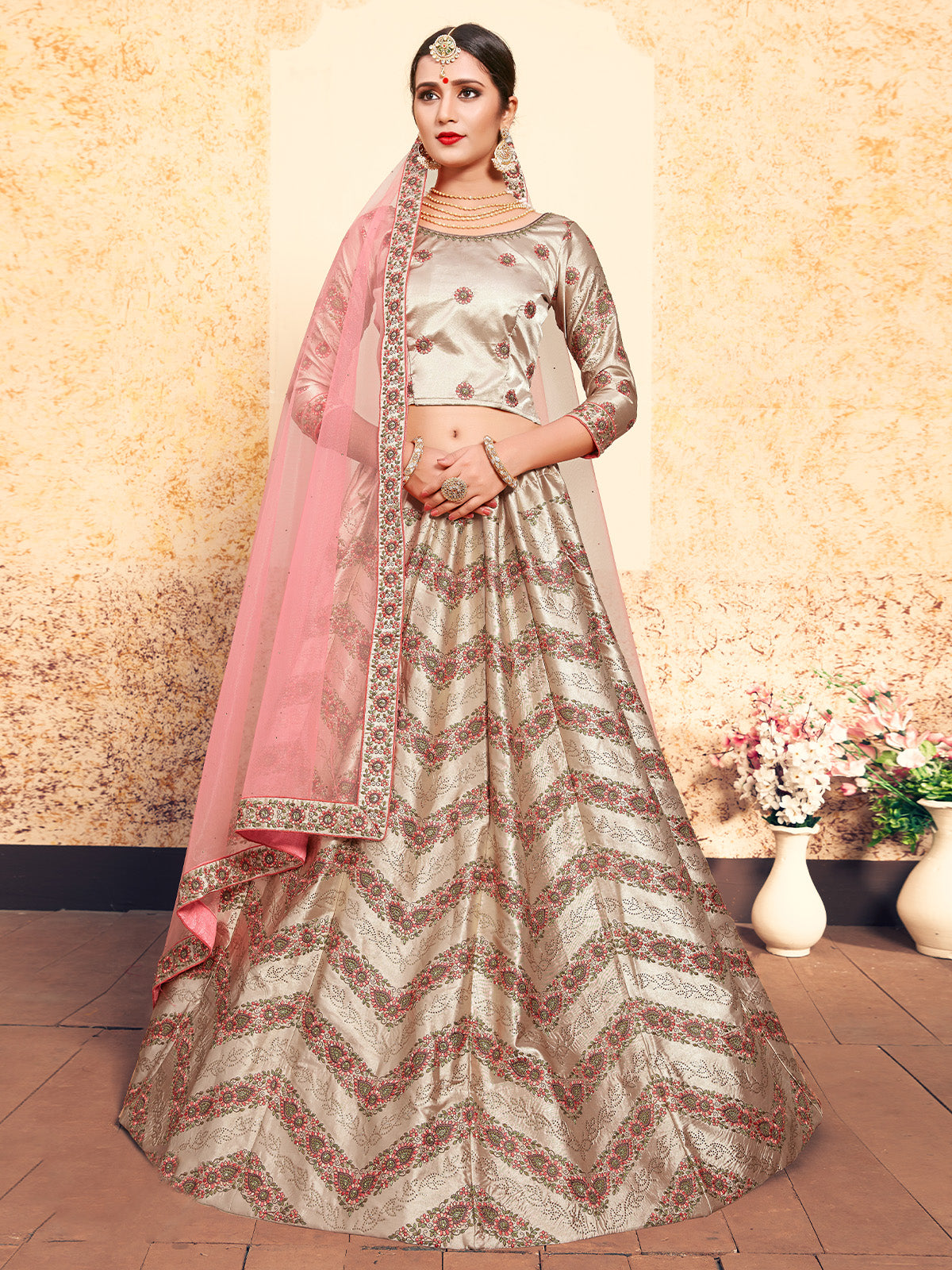 Brown Classy Semi Stitched Lehenga With Unstitched Blouse