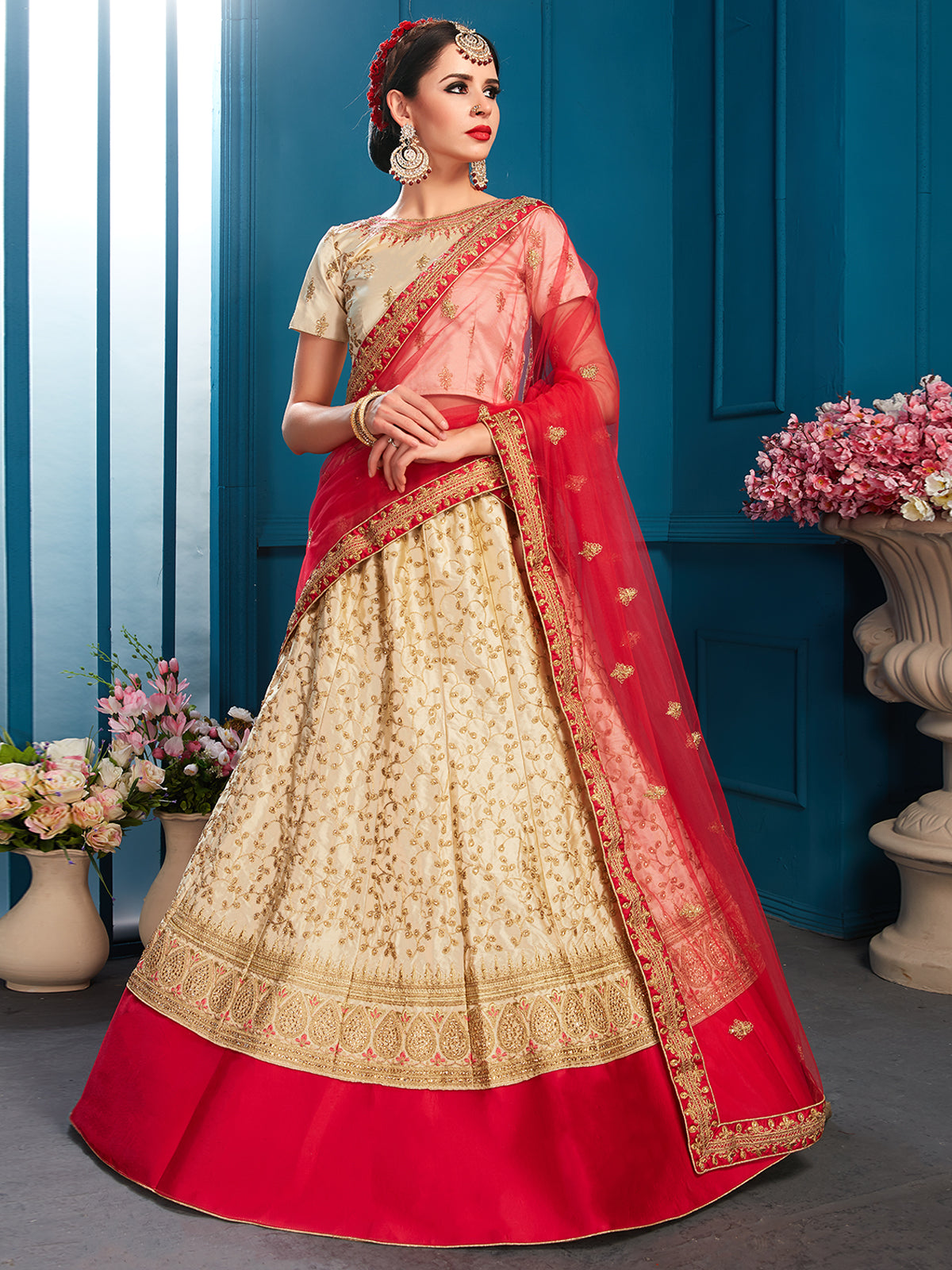 Beige Designer Semi Stitched Lehenga With Unstitched Blouse
